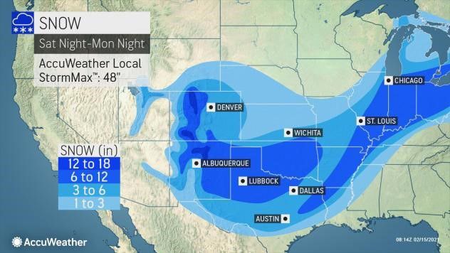 Southern U.S. snow Sat night-Mon night by AccuWeather